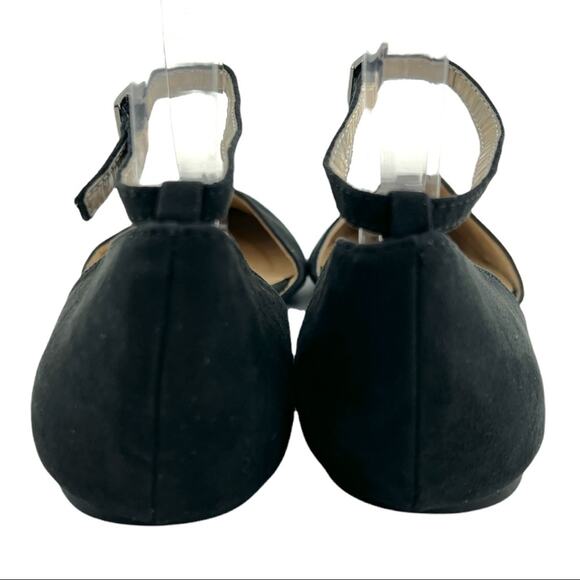 JustFab (6.5) Meena Black faux Suede Pointed Toe Ankle Strap D’Orsay Flats Shoes - Picture 5 of 10